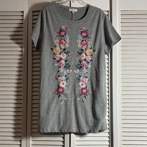 Vertical Floral Embroidery Tee Dress